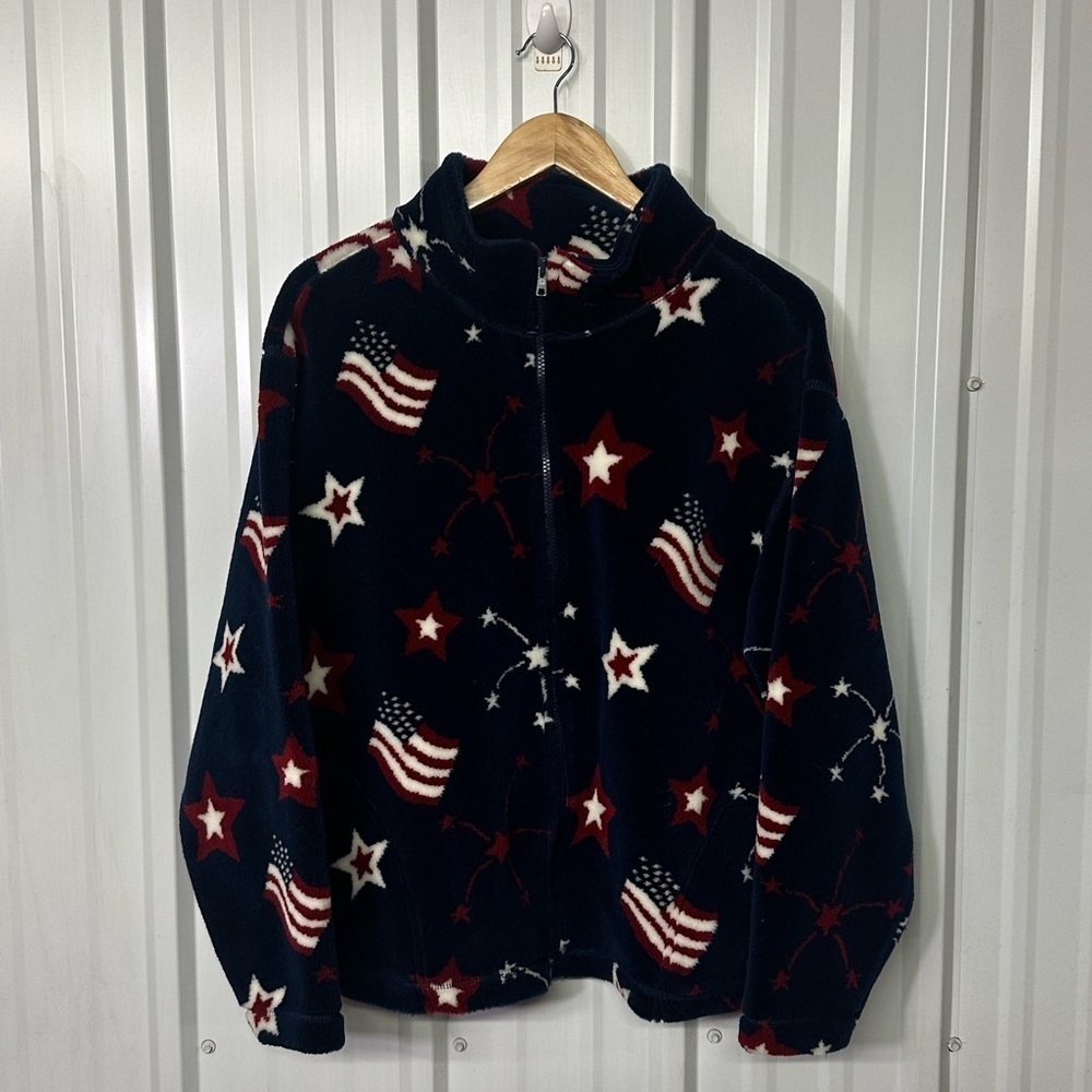 Vintage Mandal Bay Americana Fleece Jacket Western Patriotic Cozy Retro Women XL